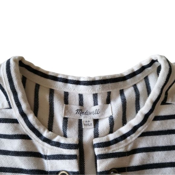 MADEWELL Creme/Navy Lace-up Striped Shirt Size XS - Picture 5 of 10